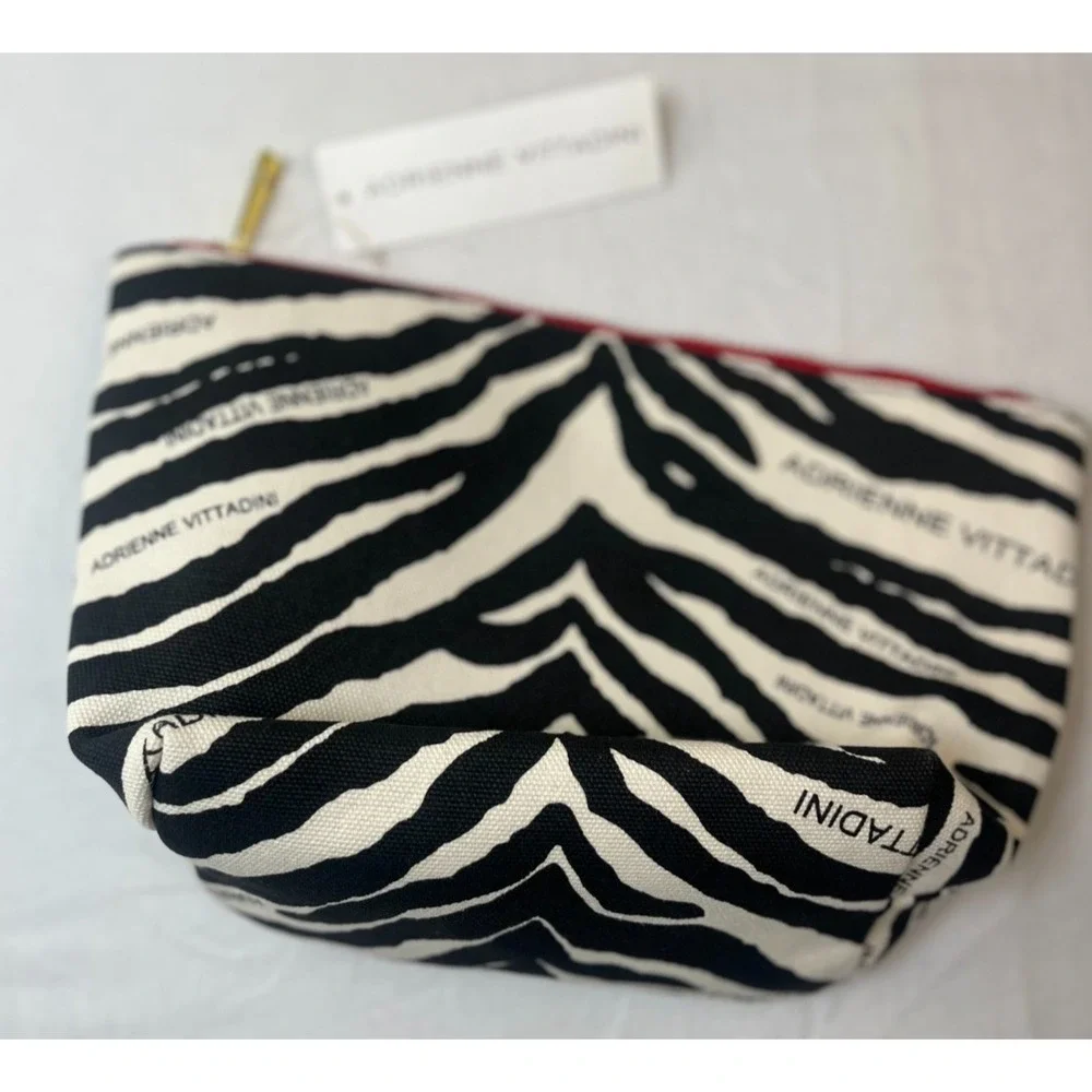 Adrienne Vittadini Zebra Print Cosmetic‎ Makeup Bag Pouch Travel Organizer NWT